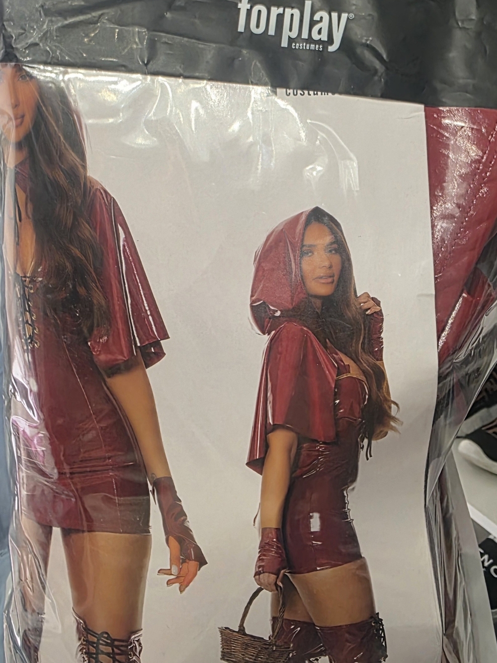 Forplay Shiny Burgundy Hooded Capelet Costume with Gloves